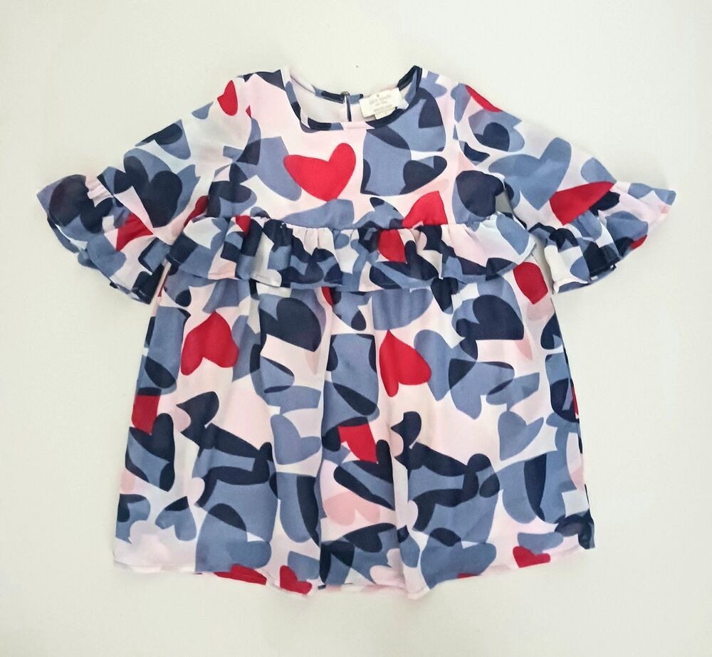 Kate Spade New York Confetti Blue Red Heart Print Little Girls Dress Sz 3